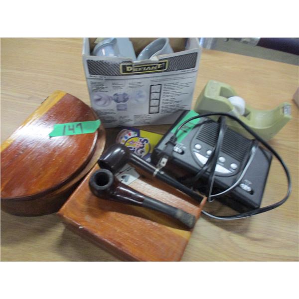 ESTATE:  BOX C/W MOTION SECURITY LIGHT, RADIO, TAPE DISPENSER, ETC
