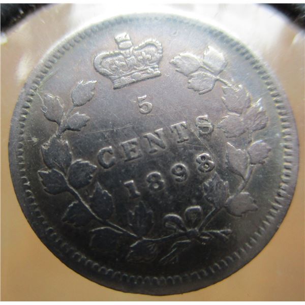1898 VF CANADA VICTORIAN SILVER FIVE CENT