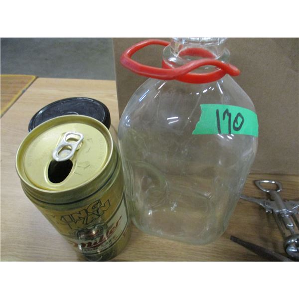ESTATE:  BOX C/W MEAT GRINDER, BOTTLES, ETC