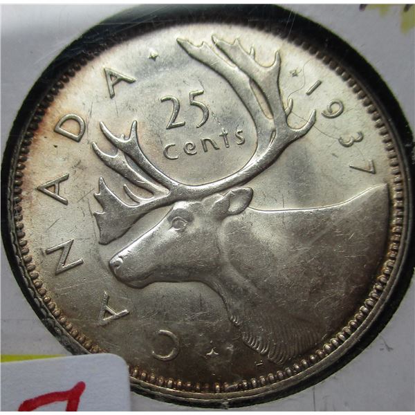 1937 UNCIRCULATED CANADA SILVER QUARTER (CATALOGUE VALUE $55.00)