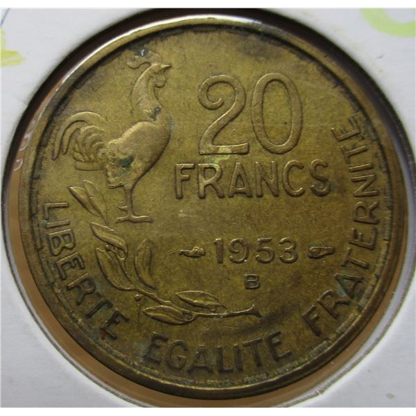 1953B FRENCH 20 FRANCS COIN