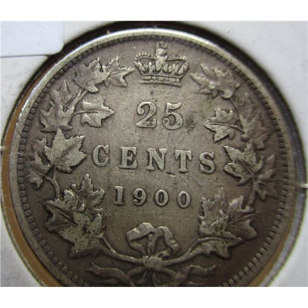 1900 VF CANADA VICTORIAN SILVER QUARTER