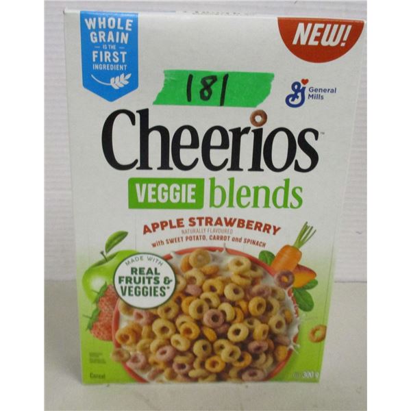 SHELF PULLS (AS IS):  CHEERIOS VEGGIE BLEND APPLE STRAWBERRY CEREAL (300G) - BOX