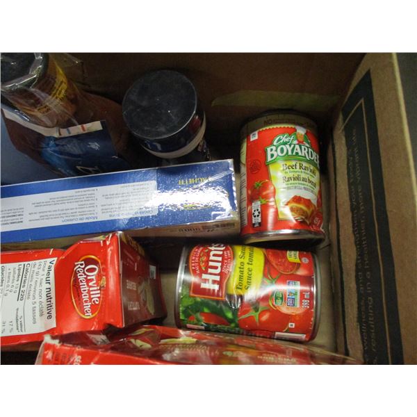 FREIGHT DAMAGE (AS IS):  FLAT C/W POPCORN, SPAGHETTI, CELERY SALT, BBQ SAUCE, ETC