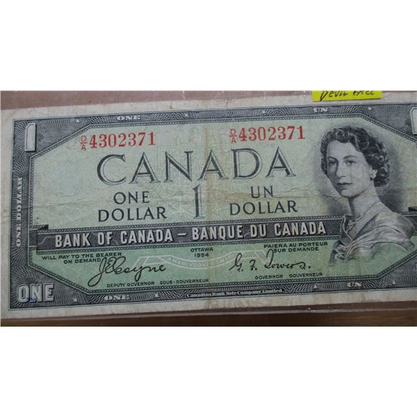 1954 DEVILS FACE CANADA $1 BILL