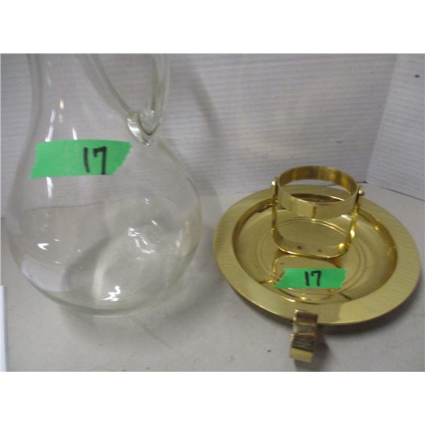 ESTATE:  GLASS DECANTER & BRASS ORNAMENT