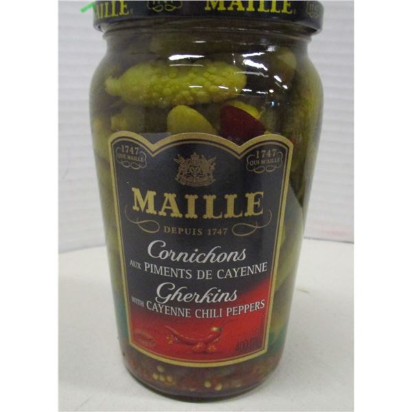 FREIGHT DAMAGE (AS IS):  MAILLE GERKINS WITH CAYENNE CHILI PEPPERS (400 ML) - JAR