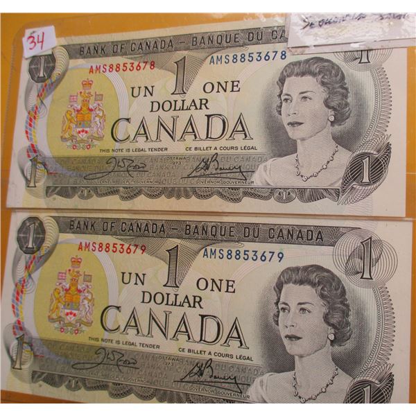 1993 UNCIRCULATED (SEQUENTIAL SERIAL NUMBERS) LAST OF CANADA $1 BILLS