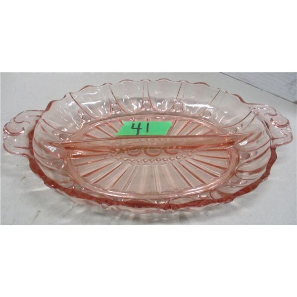COLLECTABLE:  PINK DEPRESSION GLASS STYLE DIVIDED DISH