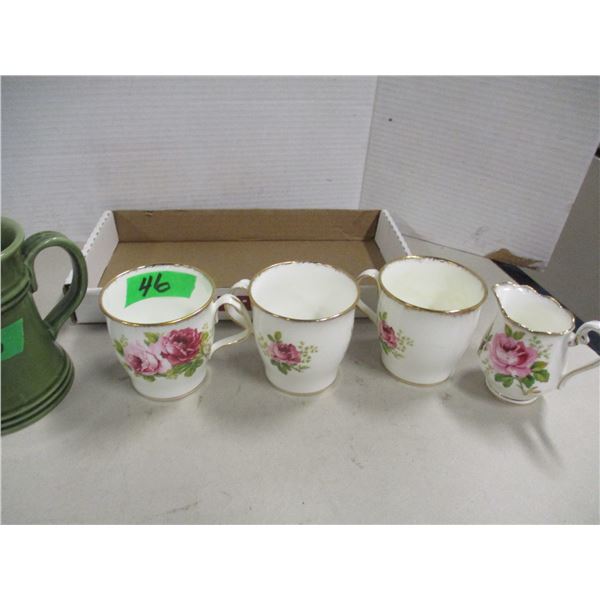COLLECTABLE:  ROYAL ALBERT AMERICAN BEAUTY COFFEE MUGS, CREAMER, ETC