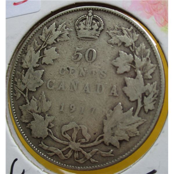1917 CANADA KING GEORGE V SILVER HALF DOLLAR