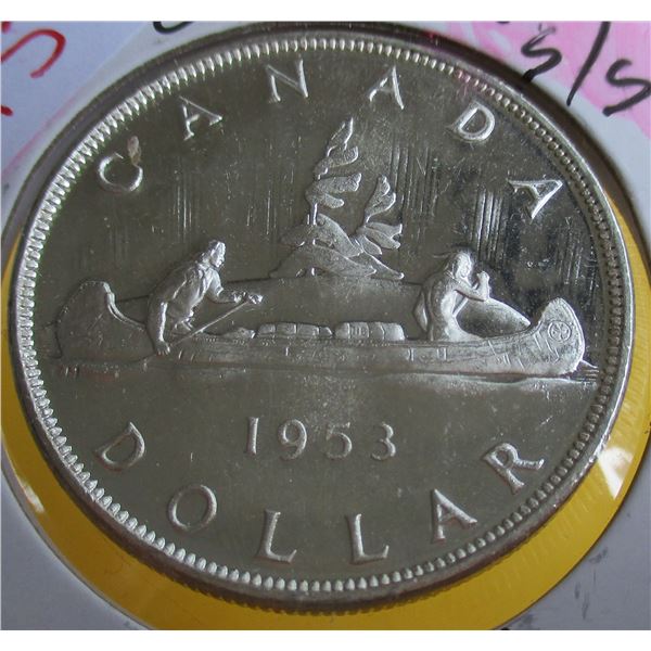 1953 SHOULDER STRAP UNCIRCULATED CANADA SILVER DOLLAR