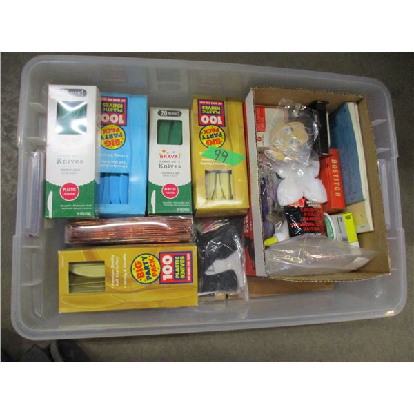 TOTE C/W TRAYS, PLASTIC CUTLERY, ETC
