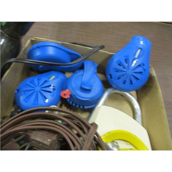 TRAY C/W HAIR DRYER, EXTENSION CORDS, ETC