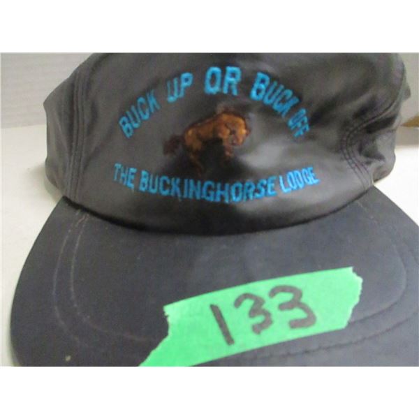 BLACK LEATHER HAT "THE BUCKING HORSE LODGE"