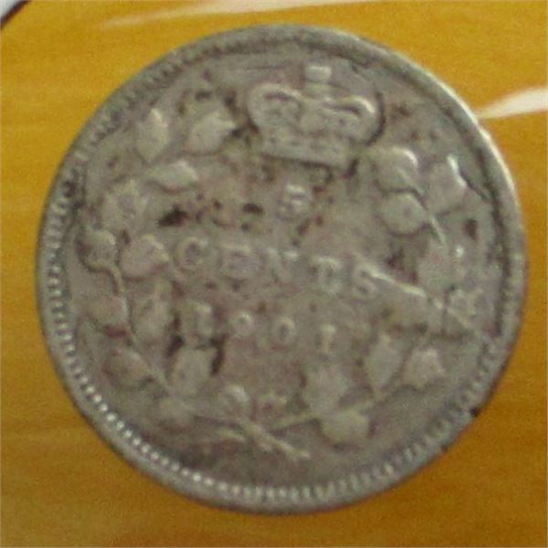 1901 VICTORIAN CANADA SILVER FIVE CENT