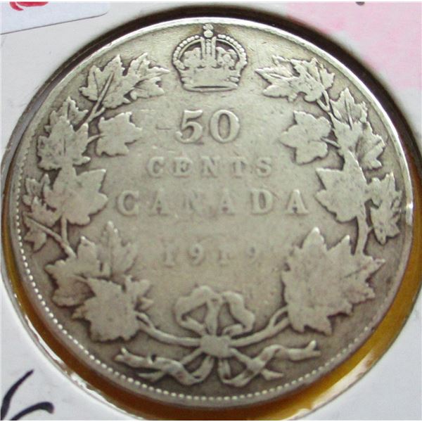 1919 CANADA KING GEORGE V SILVER HALF DOLLAR