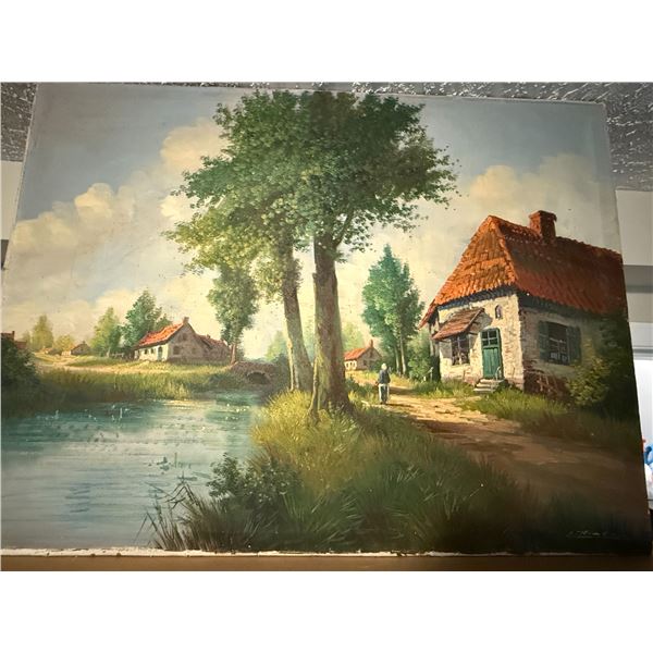Country Landscape Painted Wall Hanging