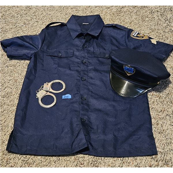 Halloween Costume Youth: Police Shirt, Hat and Cuffs - Size Small
