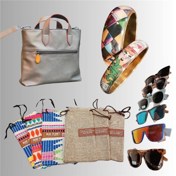 Gunmetal Crossbody Bag, Sunglasses, and Eyewear
