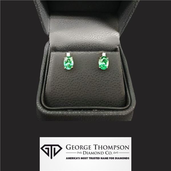 Lady’s 10kt Yellow Gold Earrings with Two Diamonds and Green Tourmaline
