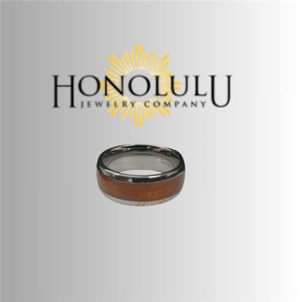 8MM Koa Wood Tungsten Ring, Size 9
