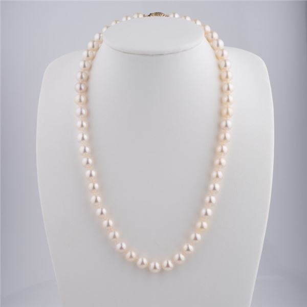 8.0-8.5mm AAA Freshwater White Pearl 18” Necklace with 14k Yellow Gold Clasp