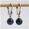 Image 1 : Black Akoya Pearl, 14K White Gold Dangle Earrings
