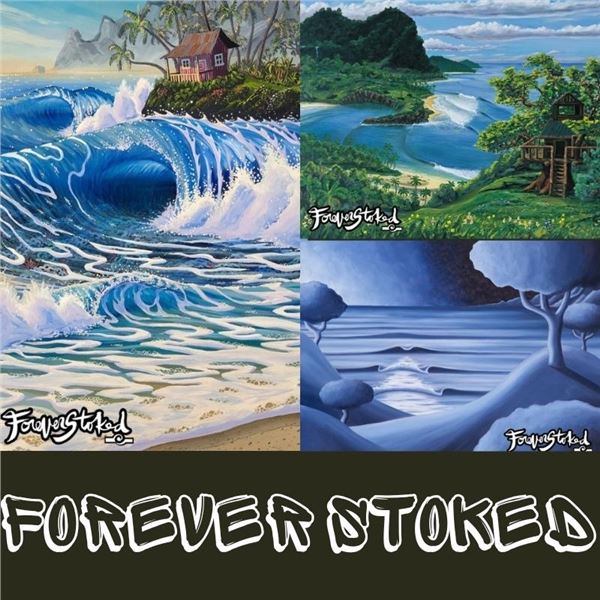 Forever Stoked Stretched Canvas Art Trio: Treehouse, Another Shack, Moon Set 16" x 20"