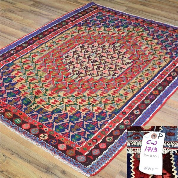 Qty 2 Hand-Woven Reversible Southwestern Chief Blanket Design Kilim Rug