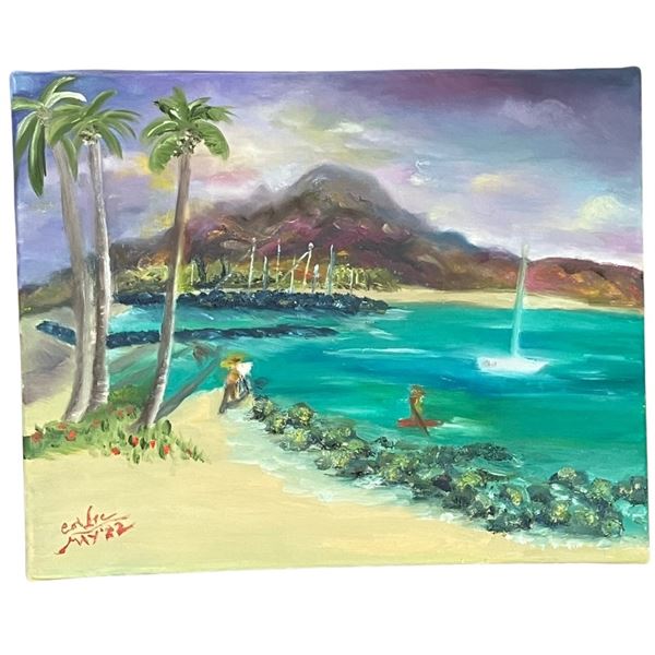 Autographed 16" × 20" "Alii Beach Park, Haleiwa" & "Mokuleia, North Shore of Hawaii" Original Oil