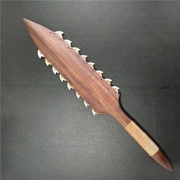 Koa Wood Hawaiian Shark Tooth Weapon 22"