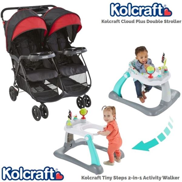 Kolcraft Cloud Plus Double Stroller & Two Tiny Steps 2-in-1 Activity Walker