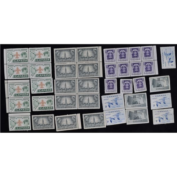 Stamps - Canada, Responsible Government 4c, Boy Scouts 5c, Musk Ox 1955 4c, Forestry 20c, Whooping C