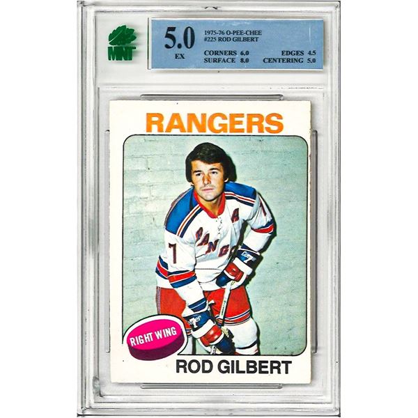 E -  1975-76 O-Pee-Chee Rod Gilbert #225 New York Rangers #225 Graded 5 MNT