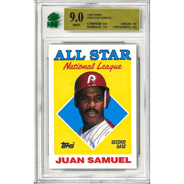 KE - 1988 Topps Philadelphia Phillies Baseball Card #398 Juan Samuel  graded 9