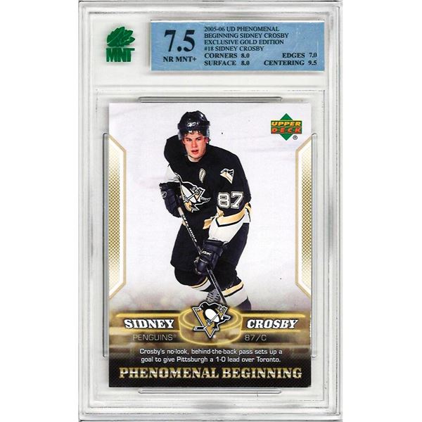 SR - Sidney Crosby [Gold] #18 2005 Upper Deck Phenomenal Beginnings graded 7.5