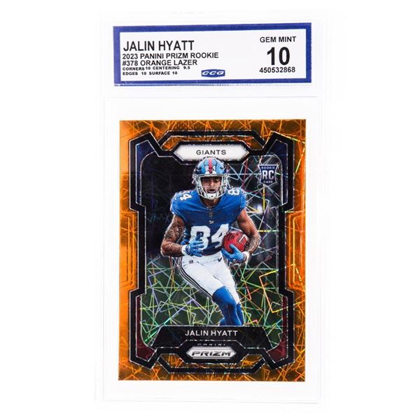 Jalin Hyatt Orange Lazer CCG Gem Mint 10 Rookie #378 2023 Panini Prizm Giants