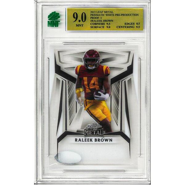 ER - RAleek Brown 2023 Leaf Metal Prismatic White Pre-Production Proof /1 Graded 9 MNT