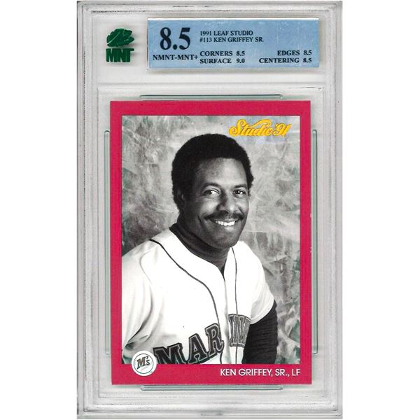 SR - 1991 Studio Ken Griffey Sr. #113 Ken Griffey Jr. (HOF) #112 Seattle Mariners graded 8.5