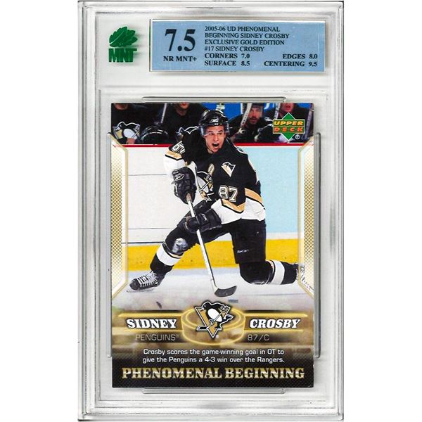 SR - Sidney Crosby [Gold] #17 2005 Upper Deck Phenomenal Beginnings graded 7.5