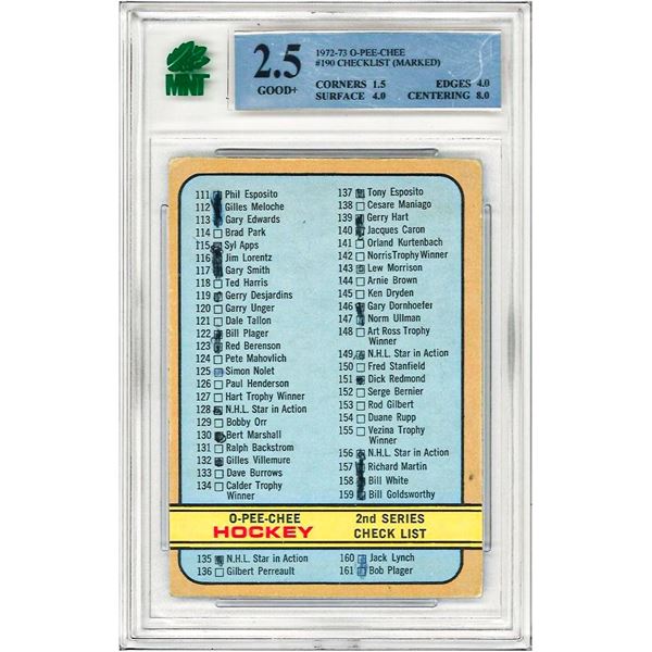 E -  1972-73 O-Pee-Chee Checklist 2 #19 Marked Graded 2.5 MNT