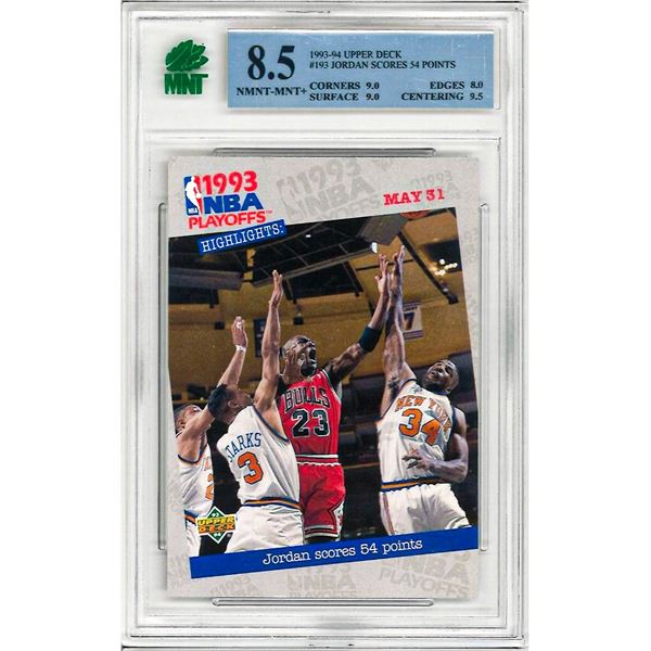 MR - 1993 Upper Deck Jordan Scores 54 Points #193 Graded 8.5
