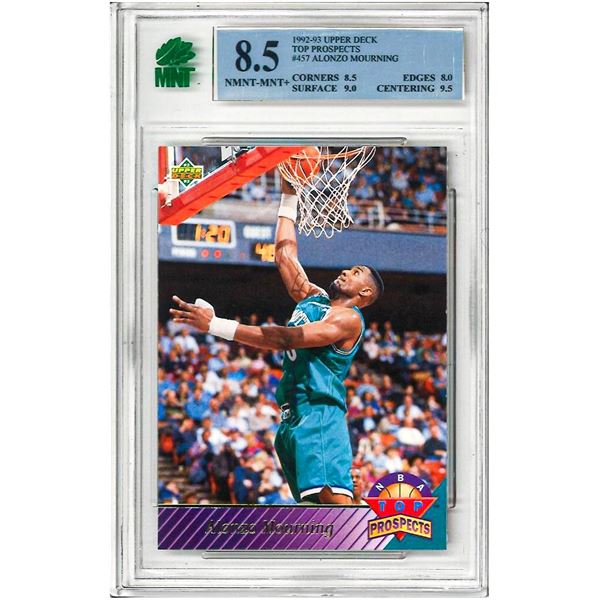 MR - Alonzo Mourning 1992-93 Upper Deck #457 Top Prospect Rookie RC Charlotte Hornets #457  Graded 8