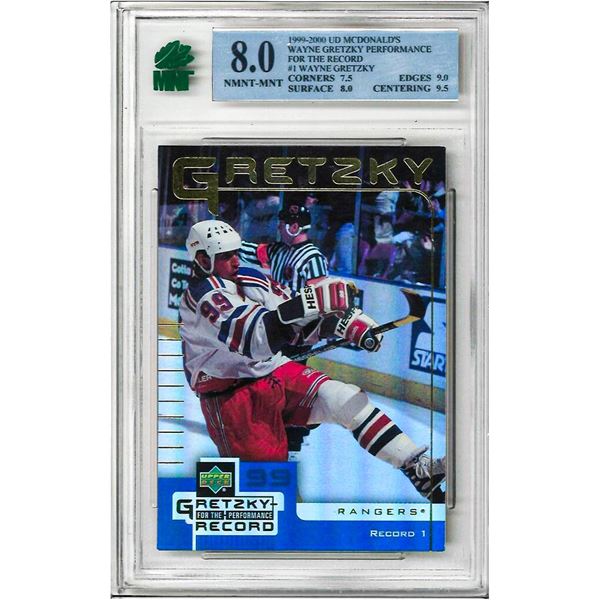 MR - 1999-00 UD McDonalds #1 Wayne Gretzky FOR THE RECORD Hockey Card  graded 8