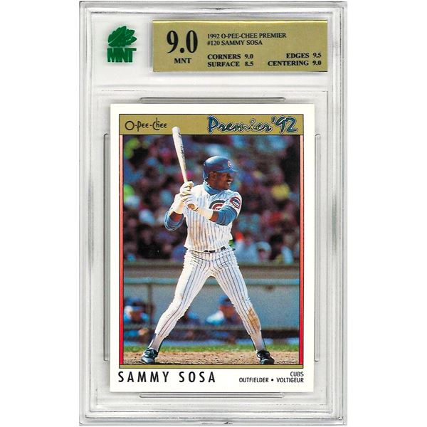 OR - 1992 O-Pee-Chee Premier Baseball # 120 Sammy Sosa Chicago Cub Graded 9