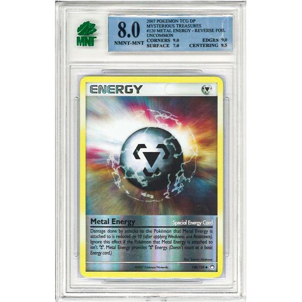 MR - Metal Energy 120/123 Reverse Holo DP Mysterious Treasures Pokemon Card Graded 8 MNT