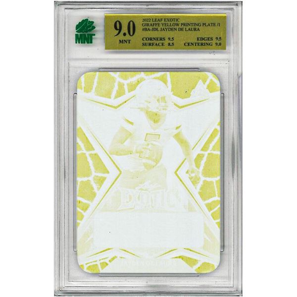KR - 2022 Leaf Exotic Printing Plate Yellow Giraffe 1/1 Jayden De Laura #BA-JDL Graded 9 MNT