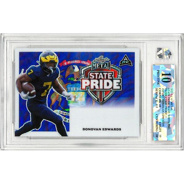 IR - Donovan Edwards 2023 Leaf Metal State Pride Wave White Pre-Production Proof /1 #SP-DEI Graded 1