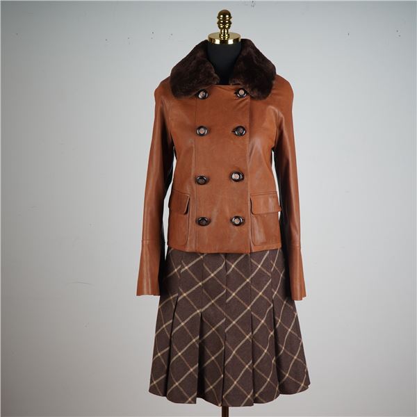 Graeme Black Leather and Fur Jacket with Wool Skirt